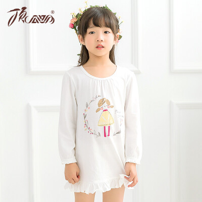 

【Jingdong Supermarket】 Top Guagua (dingguagua) Children's Pajamas Girl's Sleep Skirt Spring and Autumn Pure Cotton Round Collar Long Sleeve Lotus Leaf Girl Home Dress 86002 White 110