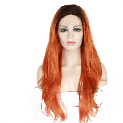 

Anogol Long Loose Wave Black Roots Ombre Orange Glueless Natural Hair Wigs Peruca Laco Sintetico Synthetic Lace Front Wig