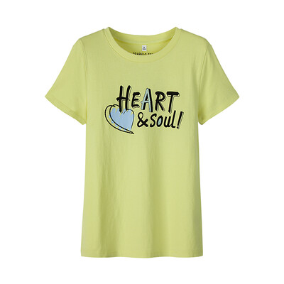 

Semir Semir short sleeve T-shirt summer round neck print Korean version of the cotton half-sleeved T-shirt 12216000005 yellow-green M