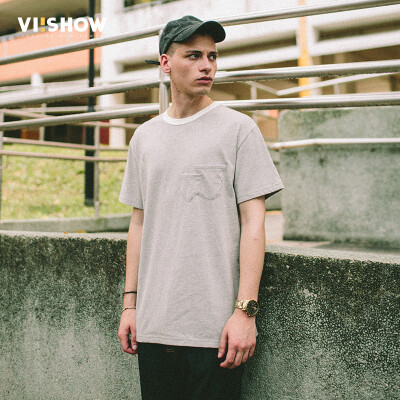 

Wei Xiu viishow round neck collar short sleeve T-shirt male pockets decorated cotton men short T youth TD16181172 gray