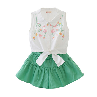 

Fragrance Flordeer French Kids Girl Set Embroidered Shirt Shorts Two-piece F71062 White 140