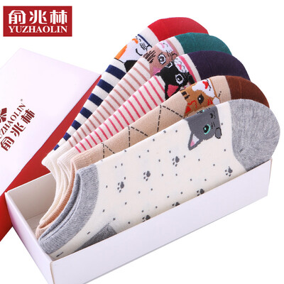 

Yu Zhaolin 5 pairs Y535B2 socks female summer ladies cotton socks girls socks cute cat thin sports socks boat socks women socks