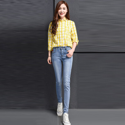 

VIVAHEART Korean casual embroidery foot pants Slim stretch pencil jeans female VWKN172243 blue 26