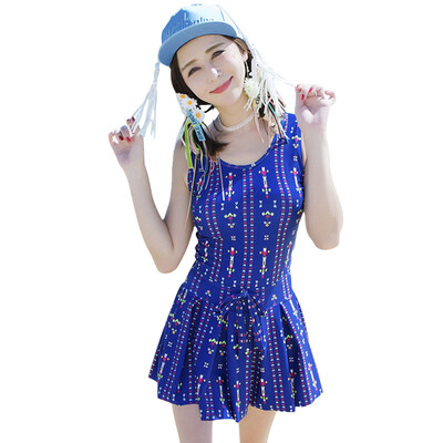 

QIHAI (QIHAI) ladies swim suit piece skirt type cover belly angle was thin conservative hot spring small chest steel rope gathered swimsuit 7119-8 blue M code