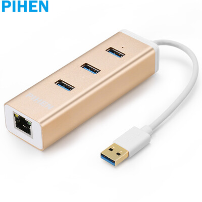 

PIHEN) PH-WKH01 USB card wired USB splitter HUB hub USB to RJ45 network port notebook network card USB3.0 Gigabit Ethernet metal silver