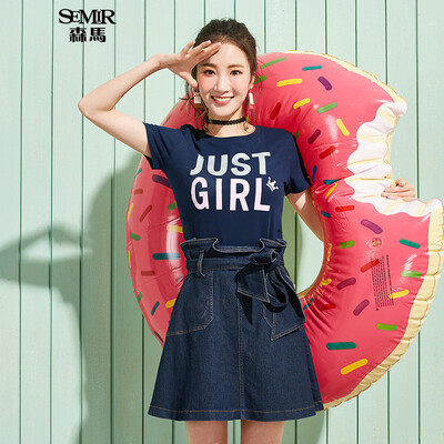 

Semir Semir short sleeve T-shirt summer round neck Korean casual letter cotton half sleeve T-shirt 12216000004 dark blue