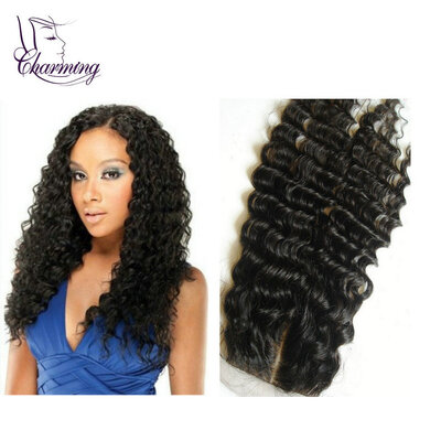 

Charming Wavy Middle Part Silk Base Closure 5X5 Malaysian Lace Closure Deep Wave Virgin Human Hair Cheap Silk Top Front Closure