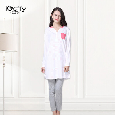 

ICoffy home service women&39s spring pants home furnishings leisure cotton long-sleeved living clothes OF8006 pink wave point  code