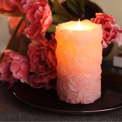 

LED Candles with Remote ControlFree-Flowing 3D Fireless Flameless Pillar LightDancing FlamePink Rosefor Mothers Day Gift