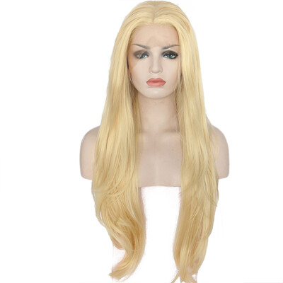 

Anogol Handmade Blonde Long Natural Wave Peruca Laco Sintetico Hair Wigs For Women Synthetic Lace Front Wig
