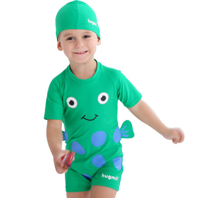 

hugmii children&39s conjoined swimsuit three-dimensional modeling swimwear swim cap baby child swimwear green small fish 13066 F17LTY230