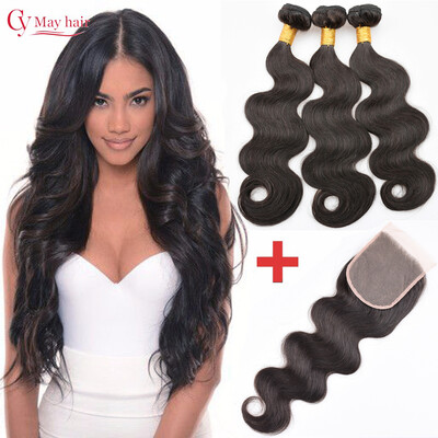 

7A Peruvian Virgin Hair With Closure 3 Bundles Peruvian Body Wave With Closure Natural Color Virgin Human Hair With Lace Closure