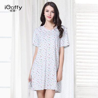 

iCoffy home service female spring small animal print short sleeve sleep skirt cute sweet autumn piece skirt cartoon animal OF8005 XL code