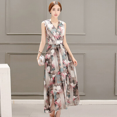 

A pond morning vest dress 2017 summer sleeveless body repair waist was thin printing large size high waist skirt female S72R0285A28M color M