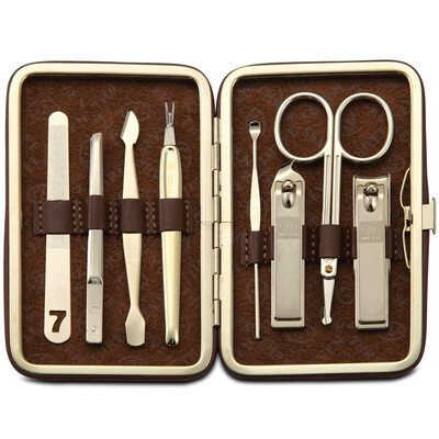 

777 Nail Knife Set Nail Scissors Repair Manicure Set 8pcs Set TS-343KXG Brown