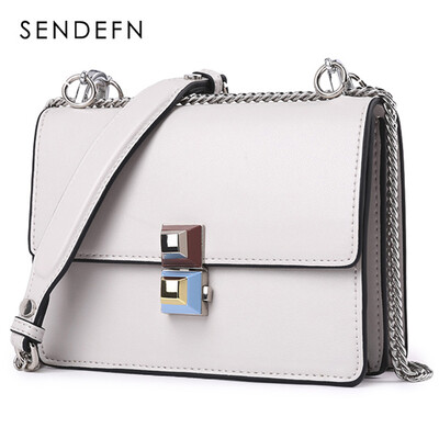 

Saint Tifan SENDEFN Shoulder Messenger Bag Korean version of the trend hit color lock chain small party bag 7073 Midnight Black