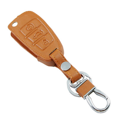

Huashi Audi key case folding three-button brown Audi Q5A3A4LA6LQ3Q7S5S6 leather key set special car keychain