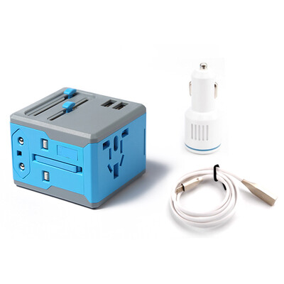 

40,000 km global smart conversion adapter plugs multi-country universal travel converter car charger Apple data line set British and American American standard Australia SW6016 blue