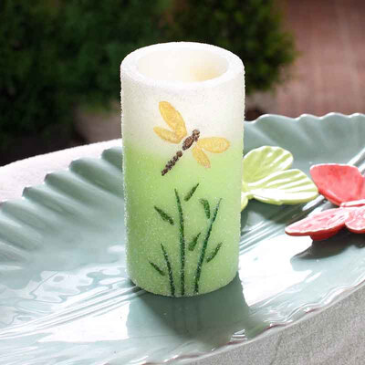 

DFL spring electronic flameless led candle decorated with green Dragonfly&embossed Purple Butterfly 76X152 cm