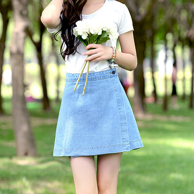 

City Plus CITYPLUS Artistic Slim A word skirt student fresh anti-emptied denim short skirt CWQZ174470 light blue M
