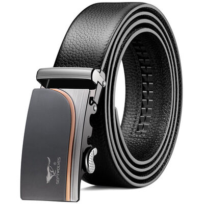 

Seven wolves belt mens business series suede leather upgrade lengthened 140CM automatic buckle belt 7A513131000-08LH black gift box black