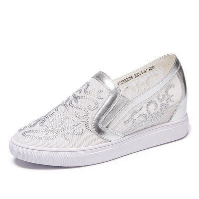 

Aokang Aokang single shoes round mesh hot drilling leisure increased casual shoes 172332076 white 38 yards