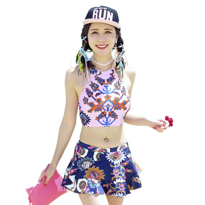 

QIHAI QIHAI children swimsuit girls split four sets of flat angle children swimsuit hot springs bathing suits 7632-2 pink clothing blue skirt XL code