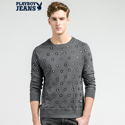 

Playboy (PLAYBOYJEANS) trend hit color printing round neck sweater men's influx of people fashion Slim 63107013 possession of blue BL