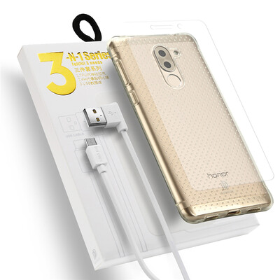

Высокое качество ТПУ чехол для Huawei Honor 6X Мягкий Anti-shock Super Clear TPU Case + Закаленная пленка + USB Зарядный кабель