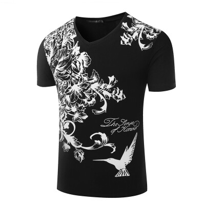 

Men's summer cotton V-neck short-sleeved T-shirt