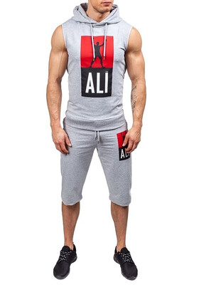 

2016 New men fashion 2 parts sleeveless Hooded sweatshirt&pants set