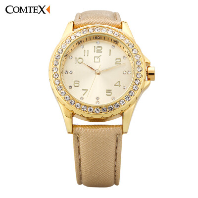 

Womens Yellow Gold Watch Fashion Bling Crystals Leather Band