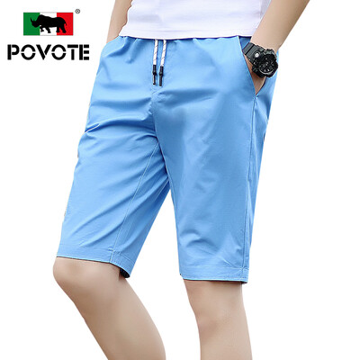 

Пол Витт носорог (POVOTE) резинка шорты мужских кружев сплошного цвет хлопок шорты молодых мужчин случайных брюки PVD88 голубой 2XL