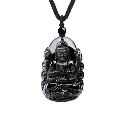 

Stone (istone) obsidian dragon snake Samantabhadra Buddha jade pendant