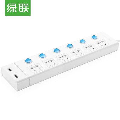 

Green UGREEN Plug-in plug-in board 6-hole independent switch Dual USB charging socket Power supply line board 2 meters White 20339