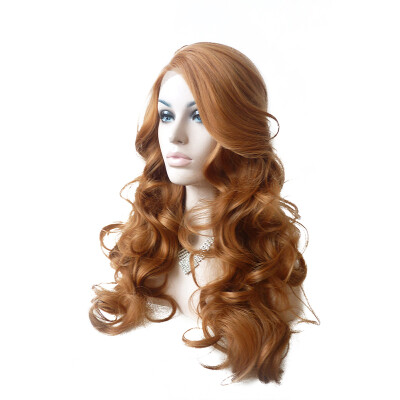 

Anogol Handmade Brown Long Body Wave Peruca Laco Sintetico Heat Resistant Natural Hair Wigs Synthetic Lace Front Wig