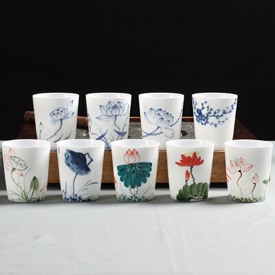 

Jingdong Supermarket] Bai Hongdehua high white jade porcelain thin tires tea cup pure hand-painted products Ming cup cup master cup pottery kung fu tea transparent light straight cup cup single variety of random delivery