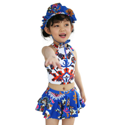 

QIHAI (QIHAI) children swimsuit girls split four sets of flat angle children swimsuit hot springs bathing suits 7632-2 pink clothing blue skirt  code