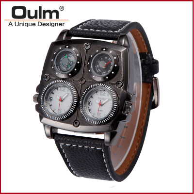 

New special compass decorations men sports japan quartz movement leather strap branded watch oulm 1140 military wrist watch