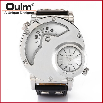 

oulm 9591 sports brand multiple time zone military japan quartz movement leather strap men military wrist watch