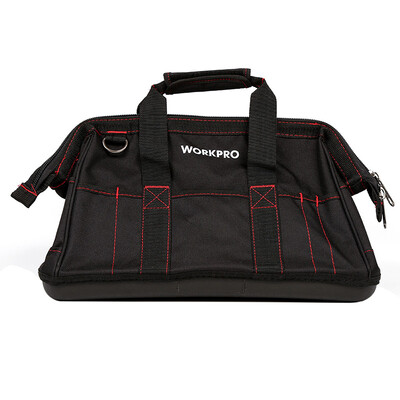 

WANPRO WORKPRO W081022N thick wear-resistant waterproof multi-function electrician repair kit with plastic bottom large shoulder hardware Oxford cloth tool bag 16 inches