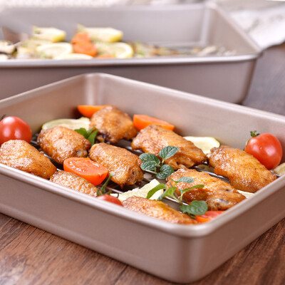 

Yang Chen 13 inch deep baking pan non-stick baked grilled chicken barbecue baking biscuit cake biscuit tool water bath baking pan with roasted net cooling frame deep plate large grilled chicken plate champagne gold