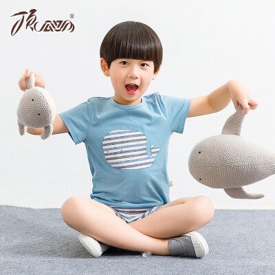 

【Jingdong Supermarket】 Top Guagua (dingguagua) Children's Pajamas Boys Summer Short Sleeve Shorts Pure Cotton Round Collar Hooded Boys Home Set 86020 Blue 100