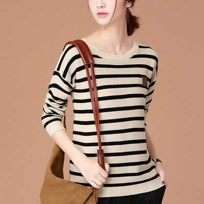 

City plus CITYPLUS 2017 autumn new women&39s literature round neck collar head stripes loose base sweater long-sleeved sweater CWYC178157 milk yellow L