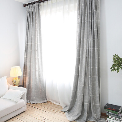 

FOOJO Curtains Embroidered Plaid Living Room Floor Coverings Curtains Finished 2m wide 27m high