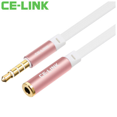 

CE-LINK 2545 audio extension cord four-stage wheat with 15 meters flat line car with AUX cable 35mm stereo phone flat headphone extension line rose gold&white line