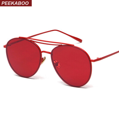 

Peekaboo red lens sunglasses women brand designer metal frame blue male aviator sun glasses for women yellow pink uv400