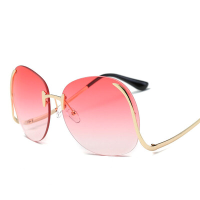 

Color ocean plate frameless curved leg sunglasses fashion metal ladies sunglasses as gift for women