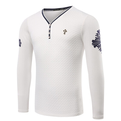 

Men's slim cotton V collar long sleeve printed casual T-shirt top