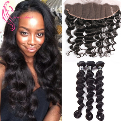 

7A Peruvian Virgin Hair Bundles With Frontal Loose Wave Hair Weave Bundles Top Quality Virgin Hair With Frontal 13x4 Crochet Hair